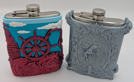 Colorful decorative flasks with a nautical theme and elegant design, perfect for stylish hydration on-the-go.